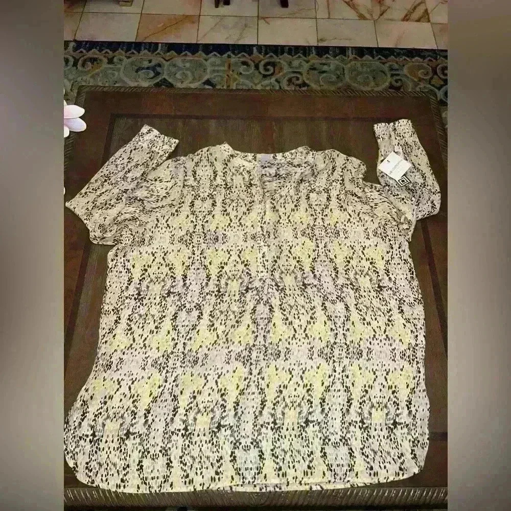 Liz Claiborne Breezy Art-to-Wear Silky Dotted Peasant Tunic Top Shirt Sz 2X